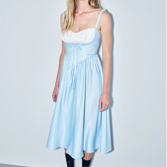 NWT Fashion Brand Company Boob Shelf Satin Dress Blue/White - Picture 5 of 5